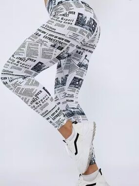 Ladies Newspaper Print Leggings